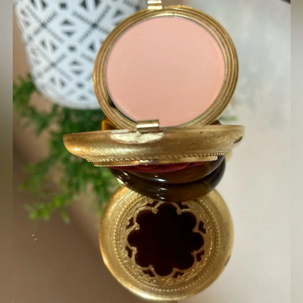 Vintage Revlon “Love Pat” Gold-tone Powder Compact with Burgundy Velvet Accent.